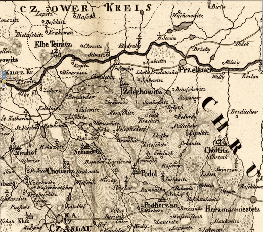 Mapa okolí Litošic z roku 1833