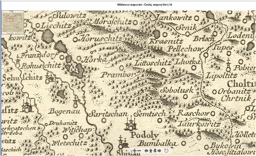 Ukázka mapy našeho okolí rok 1720